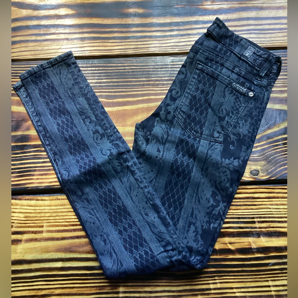 7 For All Mankind Dark Patterned Skinny Jeans Size 26